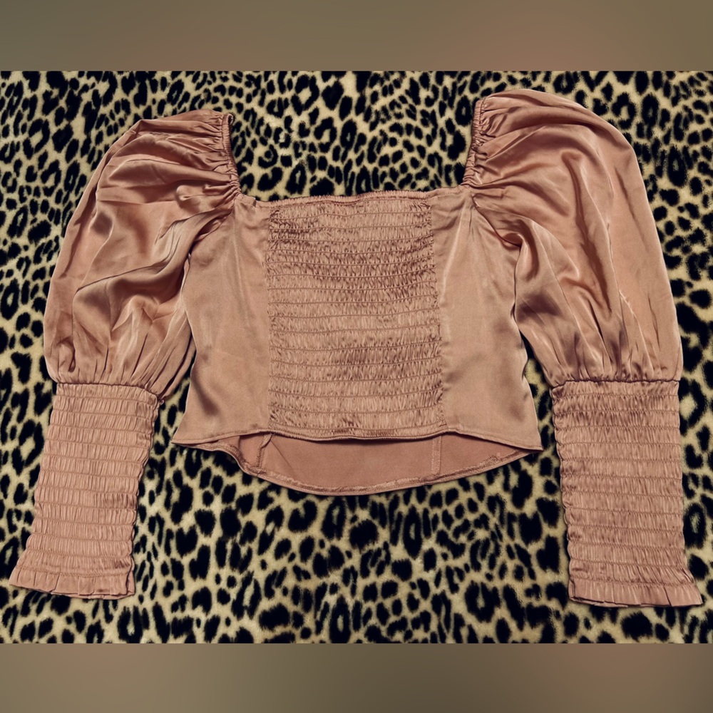 Pink Silk Long Sleeve Satin Stretchy Top Slightly Cropped size extra small - Picture 3 of 3
